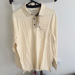 Tailor Vintage Men's Long-Sleeve Polo Shirt in Cream with Navy Trim